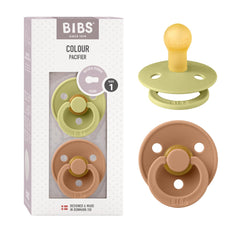 Bibs Colour Natural Rubber Pacifier for 0-6 Months Babies 2-Pieces, Size 1, Meadow/Earth