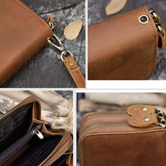 LUUFAN Men's Genuine Leather Long Wallet Chain Wallet Card holder Wallet with Coin Pocket - Brown