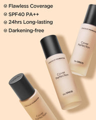 THESAEM Cover Perfection Concealer Foundation - 24H Coverage, Light Liquid Texture - Ideal for Oily, Combination Skin, Provides Semi-Matte, Smooth Finish, 1.01 fl.oz. (1.0 Clear Beige)