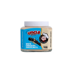Uncle Choco White Chocolate & Hazelnuts Spread 750g β 100% Natural Creamy White Chocolate & Hazelnuts, Free from Preservatives, Smooth Gourmet Spread for Bread, Toast, Pancakes, Desserts & Baking
