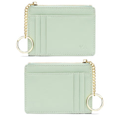 Slim RFID Blocking Card Holder Small Pocket Wallet Keychian Zipper Coin Purse Minimalist Leather Cash & Coin & Cards Case for Women Men, Green, s, Rfid Wallet