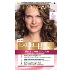 L’Oréal Paris Excellence Crème Permanent Hair Dye, Radiant At-Home Hair Colour with up to 100% Grey Coverage, Pro-Keratin, Up to 8 Weeks of Colour, 6 Natural Light Brown