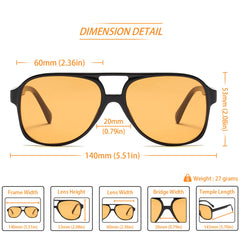 Freckles Mark Vintage Retro 70s Sunglasses for Women Men Classic Large Squared Aviator Frame UV400 Trendy Orange Glasses