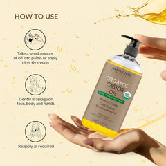 MAJESTIC PURE Organic Castor Oil| Huge 473 ml Bottle | Cold Pressed | 100% Pure & Hexane Free | Stimulate Growth for Hair, Eyelashes, Eyebrows, Nails | Moisturizing & Nourishing | Body, Hair