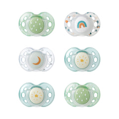 Tommee Tippee Night Time Soothers, Symmetrical Orthodontic Design, BPA-Free Silicone Baglet, 18-36m, Pack of 6 Dummies
