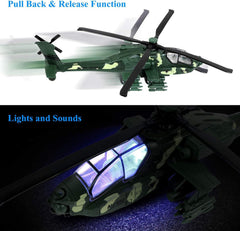 NALACAL Military Helicopter Toy, Air Force Combat Military Fighter Model with Lights and Sounds, Army Plane Toys for Kids Boys Girl Gift