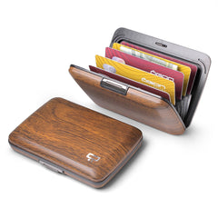 Aluminium Smart Case V2 Wallet - Metal Clasp - RFID Blocking Card Holder - Holds up to 10 Cards and Banknotes - Covering Wood Imitation Sequoia