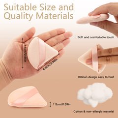 EVAOUXIU 2 Pcs Triangle Powder Puff for Face Powder, Soft Plush Setting Powder Puff, Velour Cosmetic Foundation Blender Sponge Beauty Makeup Tools (Pink&Nude)