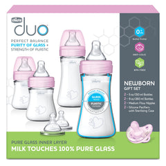 Chicco Duo Newborn Hybrid Baby Bottle Starter Gift Set with Invinci-Glass Inside/Plastic Outside - Pink