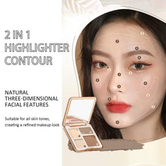 TERRIFI 4 Colours Contour Palette with Brush, Pressed Fine Powder Contouring Palette, Blendable, Buildable Makeup, Long Lasting Lightweight Makeup Kit (Light Shadow)
