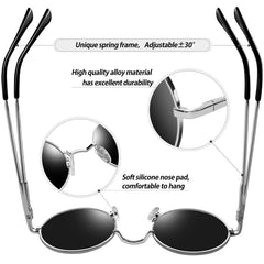 KANASTAL Hippie Round Polarized Sunglasses for Women Men, Small Circle Sun Glasses Classic Vintage Retro Shades Metal Frame UV400 Protection