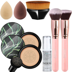Air Cushion CC Cream Mushroom Head Foundation, 2 PCS Amazfly Moisturizing BB Cream Face Primer Makeup Long Lasting Matte Concealer Bright Makeup Base Long Lasting with Mushroom Makeup Sponge and
