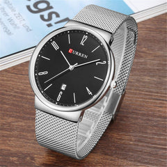 CURREN Men Watch Stainless Steel Band Quartz Watch Business Male Wristwatch 8257 - Silver