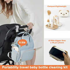 BAOLY 6 in 1 Baby Bottle Cleaner Set,Portable Silicone Travel Bottle Brush Kit with Drying Rack,Portable Baby Essentials for Home and Travel,Newborn Gift(White)