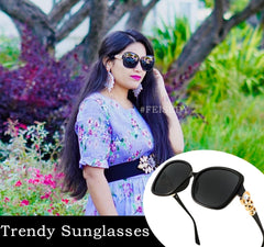 FEISEDY Women's Fashion Sunglasses, Oversized Square Frame with Pearl Sparkling, Polarized UV Protection B2821