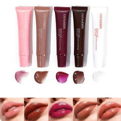 Grospe 5 Colors Hydrating Lip Gloss Lip Jam Set, Essence Lip Plumping Gloss Fafamoon Long Lasting Lip Gloss High Shine Glass Finish Nude Colors Moisturizing Liquid Lipstick