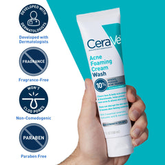 CeraVe Foaming Acne Face and Body Wash with Benzoyl Peroxide, Hyaluronic Acid, and Niacinamide - 5oz