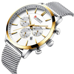 CURREN 8340 Man Watch Man Sport Watch Man Waterproof Outdoor Wristwatch Man Watch Man Chronograph Quartz Business Watch Male Watch for Men - Silver