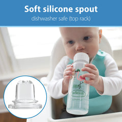 Dr. Brown's Milestones™ Narrow Sippy Bottle, 100% Silicone Soft Sippy Spout, 8oz/250mL, Flamingo & Bunny, 6m+
