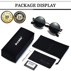 Joopin Steampunk Round Sunglasses - Metal Frame, 100% UV Protection (B01-Black Retro)