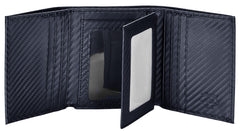 Stealth Mode Leather Trifold RFID Wallet For Men With Flip Out ID Holder - Carbon Fiber