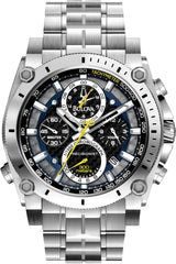 Bulova Men's Icon High Precision Quartz Chronograph Watch, Curved Mineral Crystal, 300m Water Resistant, Continuous Sweeping Secondhand, Luminous Markers - Silver