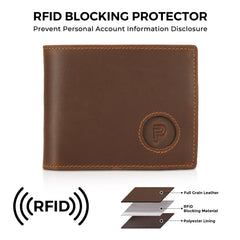 Polare Men's RFID Blocking Cowboy Genuine Natural Crazy Horse Leather Bifold Wallet - Brown-Medium with AirTag Slot
