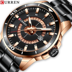 CURREN 8359 luxury business casual men's watch waterproof quartz Stainless steel Band calendar men's watch - BLACK