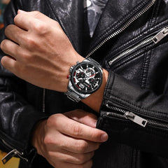 CURREN 8395 Men's Wrist Watch Chronograph Waterproof Sports Brand Luxury Military Style - SILVER