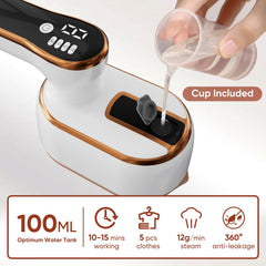 KASTWAVE Travel Steamer for Clothes, Portable Handheld Steam Garment Steamer Foldable, LED Display & 4 Level Steam, Mini Small Handheld Iron, Effortless Wrinkle Clothes, for Home & Travel (White)