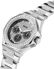 Guess Empire Multi-function Analog Watch for Men, 46 mm Case Width, Silver Tone/Black