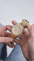 GUESS Men's Dress Octagonal Crystal Multifunction 44mm Watch, Gold-Tone