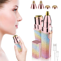JYPS 2 in 1 Eyebrow Trimmer & Facial Hair Remover for Women, Rechargeable Eyebrow Razor and Painless Hair Removal, Hair Trimmer and Body Shaver for Lips Nose Face with Two Replacement Heads & LED Light