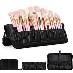 ScentedMOON Makeup Brush Bag Organizer, Foldable PU Leather Cosmetic Tool Case, Waterproof Portable Zippered Make Up Brushes Handbag for Women (Only The Bag)