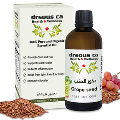 Drsous Ca Organic Grapeseed Oil 100ml | 100% Pure Cold Pressed Carrier Therapeutic Grade Oil for Hydrating Skin, Hair care and Massage for Muscle Discomfort | Made in Palestine