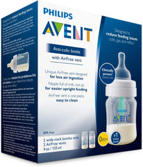 AVENT Philips Anti-Colic Baby Bottle with AirFree 4oz, 2pk, SCF400/24,Clear