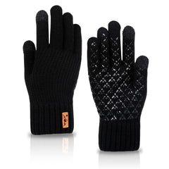 TERRIFI 2 Pairs of Winter Knit Gloves, Warm Full Fingers Men Women with Upgraded Touch Screen - Anti-Slip Glove Fleece Lined for Winter Outdoor sports for Winter Outdoor sports, 21x11CM/Black