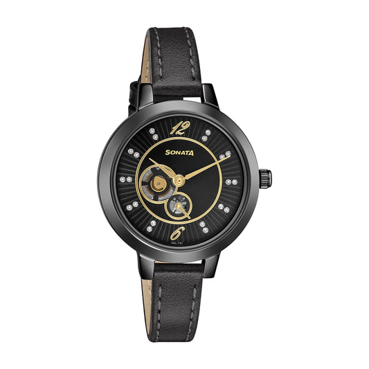Sonata Analog Black Dial Women's Watch-8141NL03