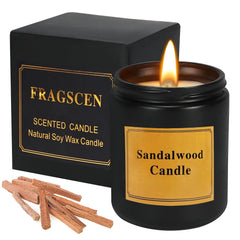 FRAGSCEN Sandalwood Candles, Candles for Home Scented, Natural Soy Candles, Mothers Day Gifts, Candles Gifts for Women, Aromatherapy Candles for Stress Relief, 7oz 40 Hours