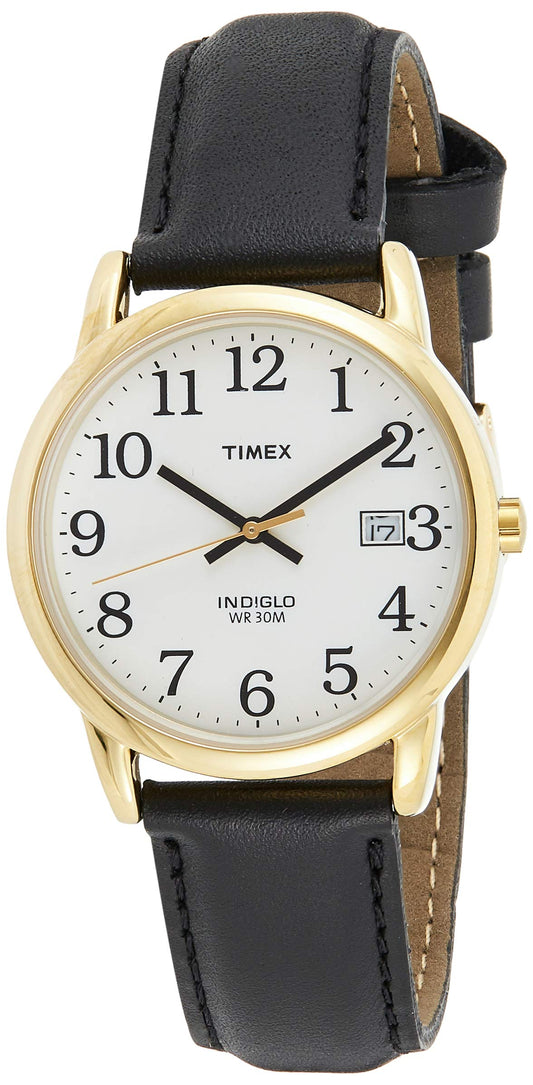 Timex Mens Quartz Watch, Analog Display And Leather Strap - Black/Gold