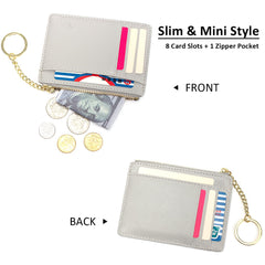 Slim RFID Blocking Card Holder Small Pocket Wallet Keychian Zipper Coin Purse Minimalist Leather Cash & Coin & Cards Case for Women Men, Gray, s, Rfid Wallet