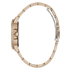 GUESS Ladies Sport Crystal Multifunction 36mm Watch – White Dial Rose Gold-Tone Stainless Steel Case with Blue Silicone Strap