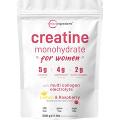 Micro Ingredients Creatine + Electrolytes + Multi Collagen for Women | 5,000mg Micronized Creatine Monohydrate Powder Complex | Creatine Hydration Drink Mix | Lemon Raspberry | Sugar-Free, Non-GMO