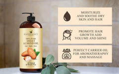 Handcraft Blends 100% Pure Sweet Almond Oil – All Natural Premium Therapeutic Grade – Huge 16 OZ - Carrier Oil for Aromatherapy, Massage, Moisturizing Skin & Hair