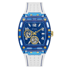 GUESS Silicone Analog Blue Dial White Strap Men's Watch-Gw0499G6