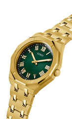 Gold-Tone and Green Sunburst Analog Watch