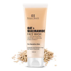 Botanic Hearth Oat & Niacinamide cleanser Face Wash Enriched with Seabuckthorn fruit oil, Willow Bark Extract | Ideal for Sensitive Skin | For Women & Men | Sulphate & Paraben Free | 100ml
