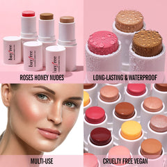 KIMUSE Cream Blush Stick, Highlighter & Contouring Stick, Creamy Texture with Luminous Finish, Versatile, Easy to Use, Makeup for All Skin Types (Roses Honey Nudes)