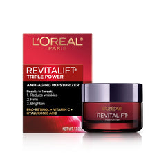 L'OREAL PARIS Skincare Revitalift Triple Power Anti-Aging Face Moisturizer with Pro Retinol, Hyaluronic Acid & Vitamin C to reduce wrinkles, firm and brighten skin, 1.7 Oz