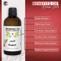 Drsous Ca Radish Oil 100ml | Cold Pressed Concentrated Therapeutic Grade Carrier Oil for Hydrates & Soothes Skin | Supports Healthy Scalp | Made in Palestine